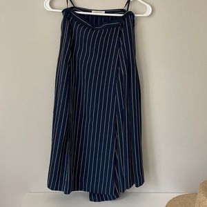 Aritzia Babaton navy pinstripe pleated wrap skirt